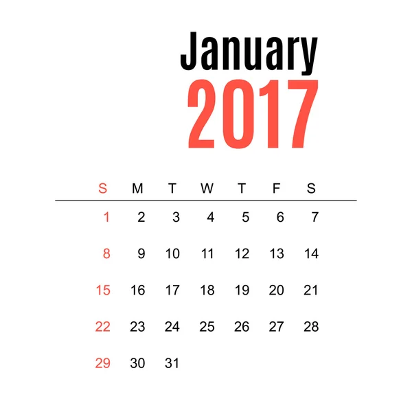 Kalender, Print Template, uw Logo en tekst. Week begint zondag. Staand. Januari. — Stockvector