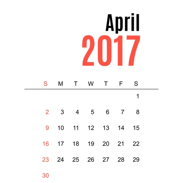 Kalender, Druckvorlage, Ihr Logo und Text. Die Woche beginnt am Sonntag. Porträtorientierung. April. — Stockvektor