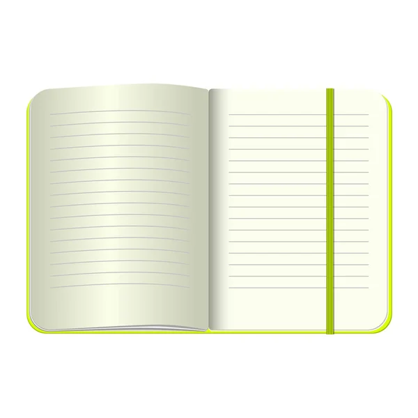 Template Open a blank notepad. Vector personal notebook with  green cover and bookmark. Isolated on white background. MockUp for your design. — Stock Vector