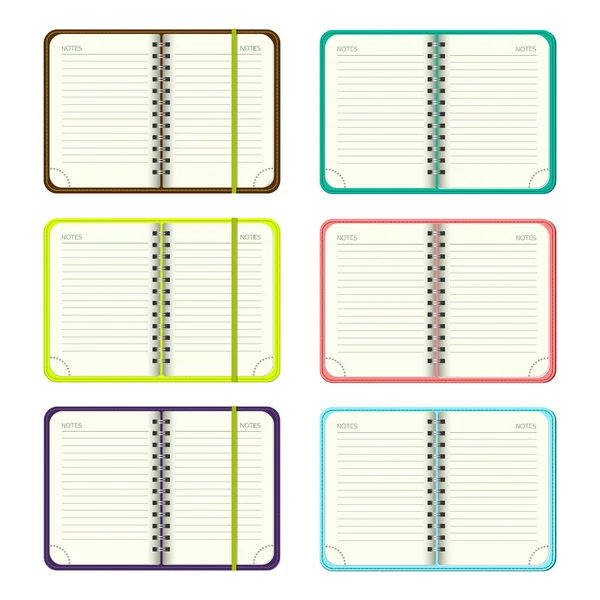 Set of Template Open a blank notepad. Vector personal organizer with  colourful cover and bookmark. Isolated on white background. MockUp for your design. — Stock Vector