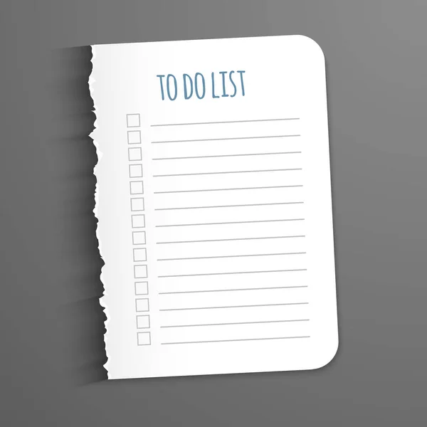 To do list. Torn a blank sheet of paper to record the completed tasks. Vector illustration. Dark background. — Stock Vector