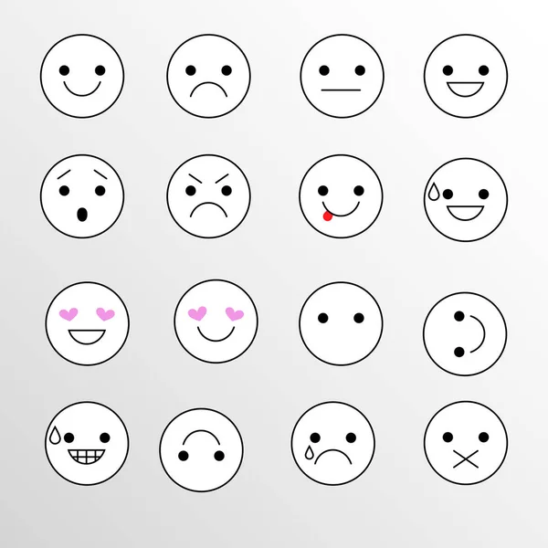 Establecer iconos Emoji para aplicaciones y chat. Emoticones con diferentes emociones aisladas sobre fondo blanco . — Vector de stock