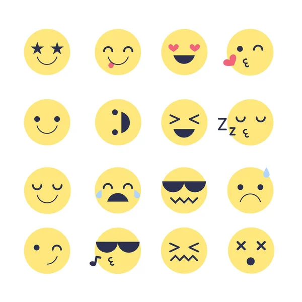 Imposta icone Emoji per applicazioni e chat. Emoticon con emozioni diverse isolate su sfondo bianco . — Vettoriale Stock