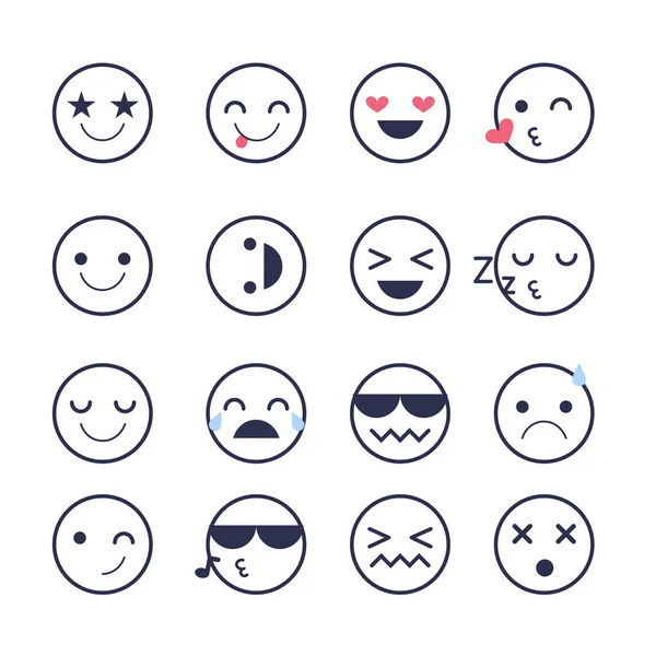 Imposta icone Emoji per applicazioni e chat. Emoticon con emozioni diverse isolate su sfondo bianco . — Vettoriale Stock