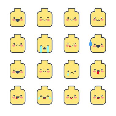 Smiley simgeleri uygulamaları ve sohbet için ayarlayın. Beyaz arka plan üzerinde izole farklı duygular ile emoticons.