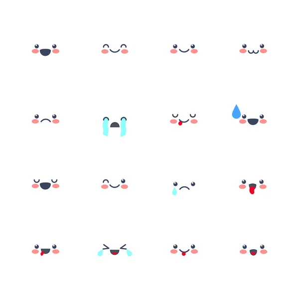 Définir des icônes souriantes pour les applications et le chat. Émoticônes avec différentes émotions isolées sur fond blanc . — Image vectorielle