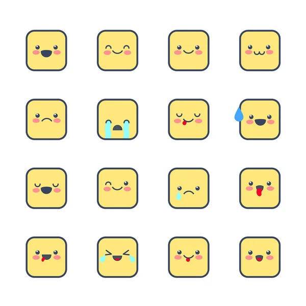 Setzen Sie Smiley-Symbole für Anwendungen und Chats. Emoticons mit unterschiedlichen Emotionen isoliert auf weißem Hintergrund. — Stockvektor