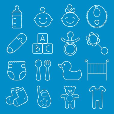 Bebek Icons set. Üzerinde mavi arka plan izole.