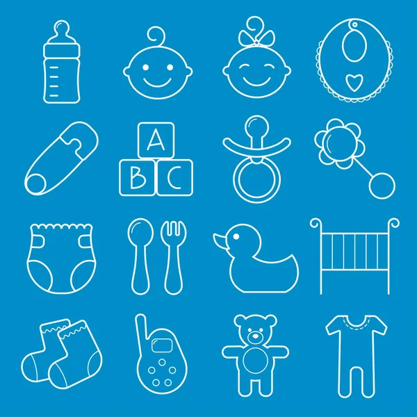 Conjunto de iconos de bebé. Aislado sobre fondo azul . — Vector de stock