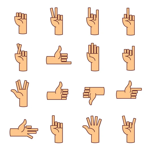 Set of hand gestures in modern thin line style. Vector illustration. Isolated on white background. — Stock Vector