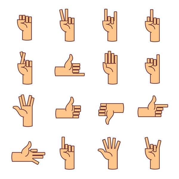 Set of hand gestures in modern thin line style. Vector illustration. Isolated on white background.