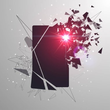 Kırık telefon ekran parçalara paramparça. Patlama nedeniyle bölünmüş kırık smartphone. Telefonun ekran paramparça. Modern gadget onarılması gerekiyor.