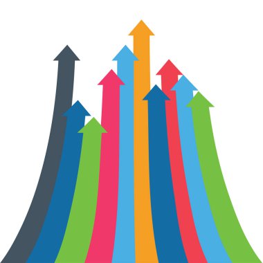 Infographic vektör ok. Oklar büyüme, başarı, satış hacmi artırın, demografik artış. Sununuz için 3D basit arka plan.