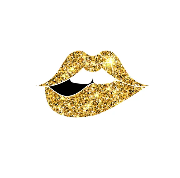 Bibir emas vektor glitter. Ciuman kilau emas. Partikel Amber. Elemen desain mewah . - Stok Vektor