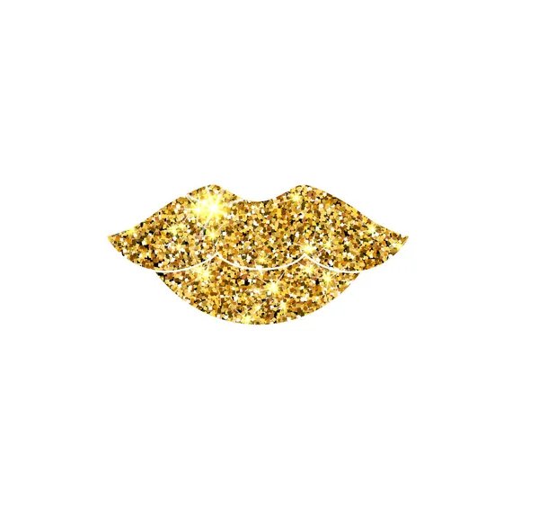 Lábios de vetor de brilho dourado. Beijo de pardal dourado. Partículas de âmbar. Elemento de design de luxo . — Vetor de Stock