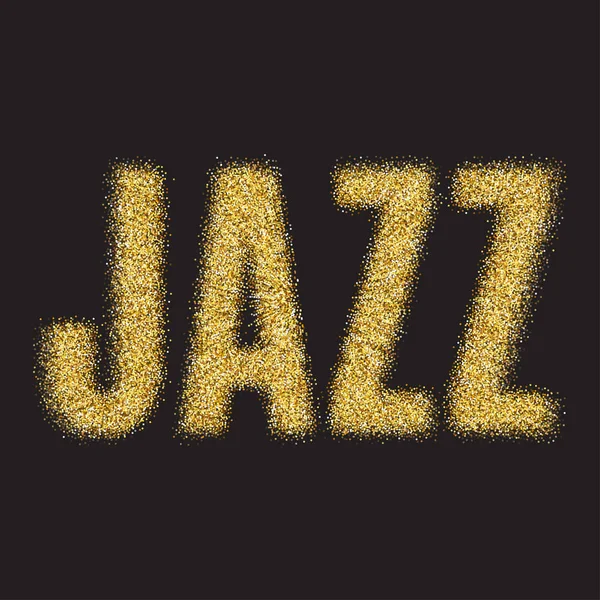 Gold glitter vector Inscripción jazz. Golden sparcle palabra jazz sobre fondo negro transparente. Partículas ámbar . — Vector de stock