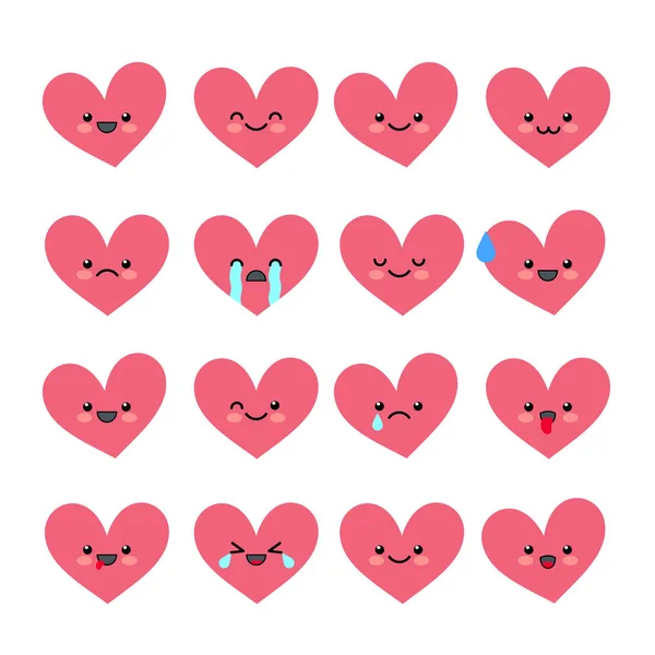 Cute heart emoticons set. Various emotions of the character. Collections Valentine s avatar icons. Vector illustration. — Stock Vector