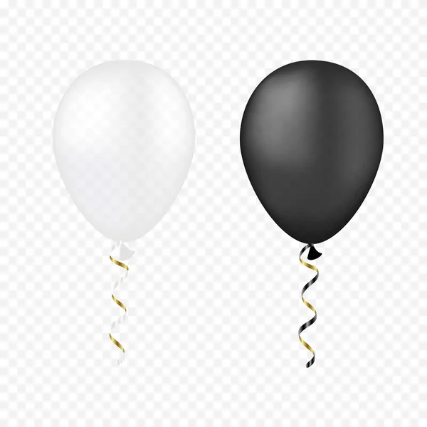 Διάνυσμα άσπρα και μαύρα μπαλόνια σε ένα διαφανές φόντο. 3D ρεαλιστική καλές διακοπές που πετούν air μπαλόνι Ηλίου. — Διανυσματικό Αρχείο