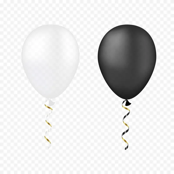 Vektör balonlar şeffaf bir arka plan üzerinde beyaz ve siyah. 3d gerçekçi mutlu tatiller Hava Helyum balonu uçan.