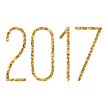Mutlu yeni yıl 2017 altın parıltı beyaz arka plan, metin tasarım goldenvector öğeleri takvim, tebrik kartı için üzerinde metin.