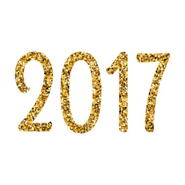 Mutlu yeni yıl 2017 altın parıltı beyaz arka plan, metin tasarım goldenvector öğeleri takvim, tebrik kartı için üzerinde metin.