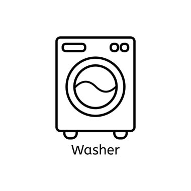 Çamaşır makinesi basit satırı simgesi. Anne yıkama hine ince lineer işaretler. Elbise sade genel kavram için mobil uygulamalar, Web siteleri, Infographic yıkama.
