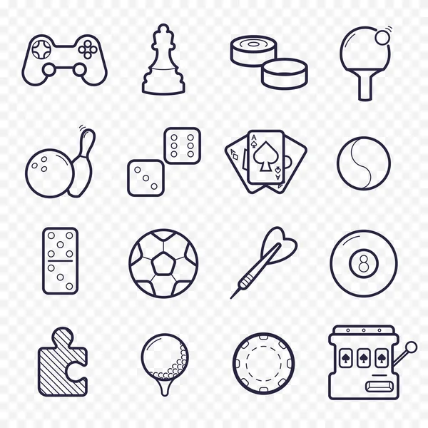 Games lineaire pictogrammen. Ping-pong, golf, Biljart, Darten recreatieactiviteiten. Gokken, sport spel lijn pictogrammen. — Stockvector