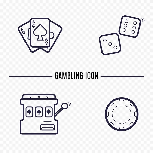 Τα τυχερά παιχνίδια εικονίδιο απλή γραμμή. Κάρτα, ζάρια, τσιπ, το καζίνο slot από λεπτή γραμμική σημάδια. Περίγραμμα καζίνο παιχνίδι απλή ιδέα για ιστοσελίδες, γράφημα, εφαρμογές για φορητές συσκευές. — Διανυσματικό Αρχείο