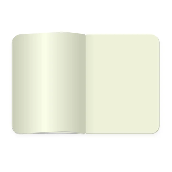 Modèle de bloc-notes de vue supérieure. Magazine ou livre blanc réaliste vectoriel étalé sur fond blanc . — Image vectorielle