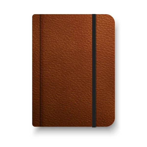 Realistické hnědý notebook s černou gumičkou. Pohled shora šablonu deníku. Vektor maketa Poznámkový blok. Uzavřené deník. — Stockový vektor