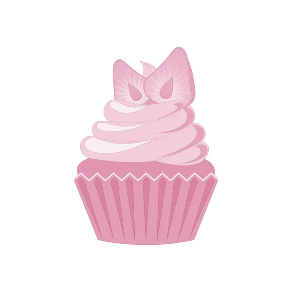 벡터 컵 케이크와 머핀 아이콘입니다. 핑크 크림, 초콜릿, 체리와 딸기 디저트. 귀여운 컵 케 잌은 기호 전단지, 엽서, 스티커, 인쇄, 포스터, 장식. — 스톡 벡터