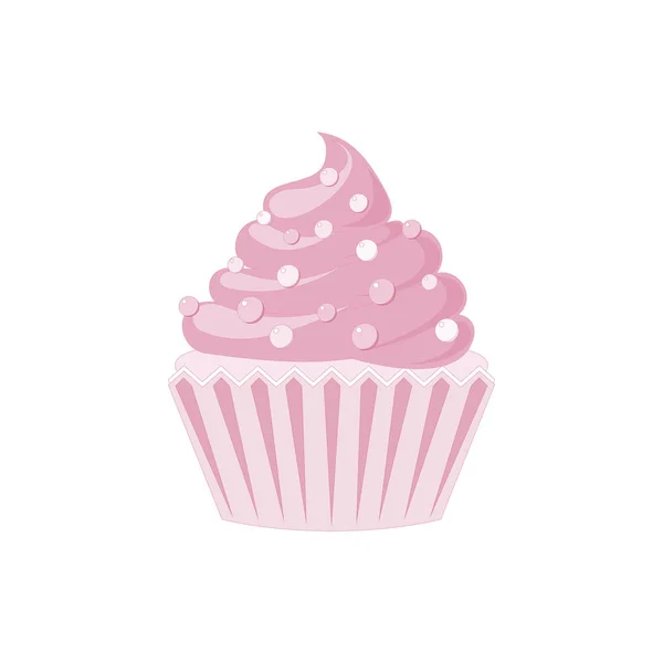 Vector cupcakes en muffins pictogram. Roze desserts met room, chocolade, kersen en aardbeien. Schattige cupcake teken voor flyers, postkaarten, stickers, prenten, affiches, decoraties. — Stockvector