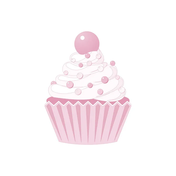 Vector cupcakes en muffins pictogram. Roze desserts met room, chocolade, kersen en aardbeien. Schattige cupcake teken voor flyers, postkaarten, stickers, prenten, affiches, decoraties. — Stockvector