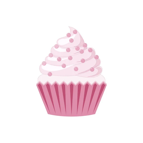 Vector cupcakes en muffins pictogram. Roze desserts met room, chocolade, kersen en aardbeien. Schattige cupcake teken voor flyers, postkaarten, stickers, prenten, affiches, decoraties. — Stockvector