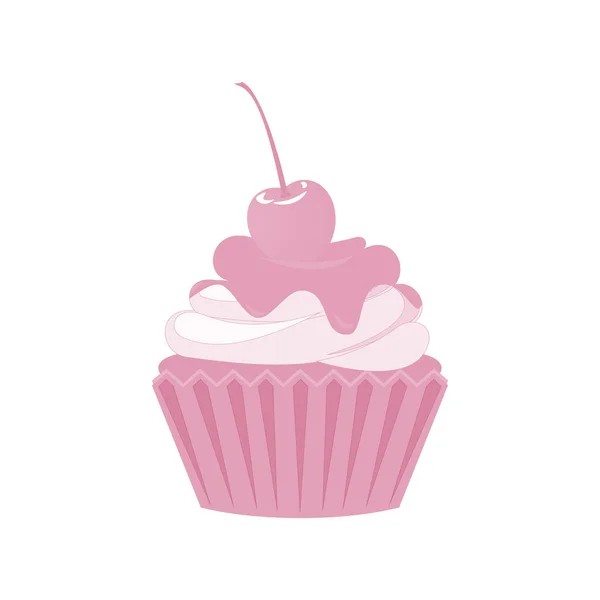 Vector cupcakes en muffins pictogram. Roze desserts met room, chocolade, kersen en aardbeien. Schattige cupcake teken voor flyers, postkaarten, stickers, prenten, affiches, decoraties. — Stockvector