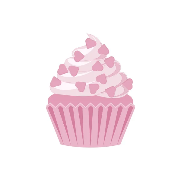 Vector cupcakes en muffins pictogram. Roze desserts met room, chocolade, kersen en aardbeien. Schattige cupcake teken voor flyers, postkaarten, stickers, prenten, affiches, decoraties. — Stockvector