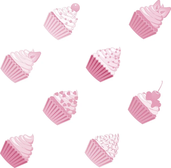 Cupcakes sem costura padrão. Vetor de fundo deserta textura para impressões, decorações, tecido, papel de parede. Muffins de impressão para padaria . —  Vetores de Stock