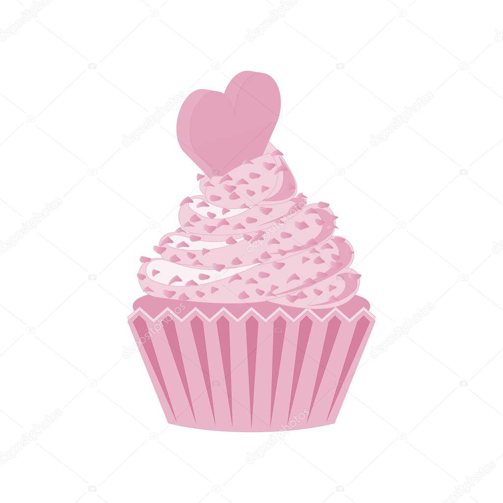 Vector cupcakes and muffins icon. Cute cupcake sign for flyers, postcards, stickers, prints, posters, decorations. Pink desserts with cream, chocolate, cherries and strawberries.