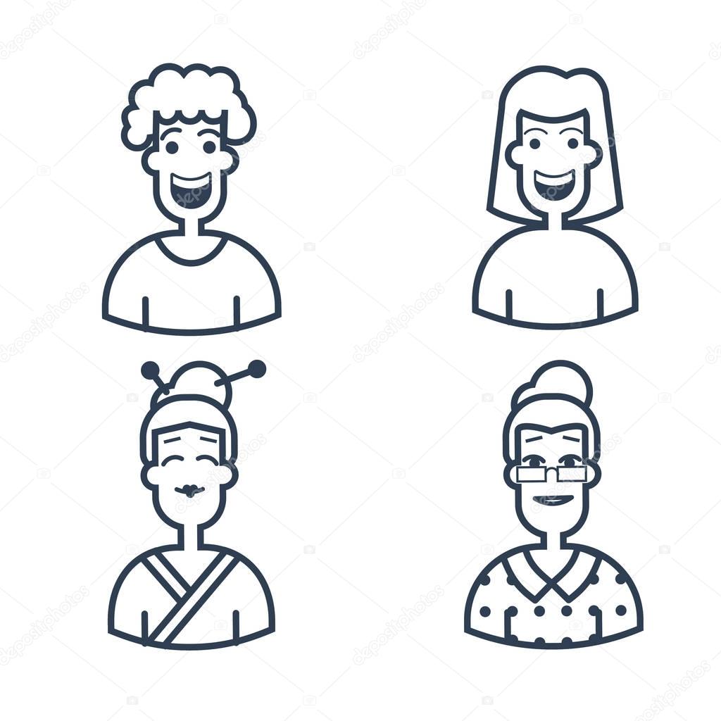 Modern thin line icons set of people avatars, various human characters staff. Premium quality outline symbol collection. Simple mono linear pictogram pack.