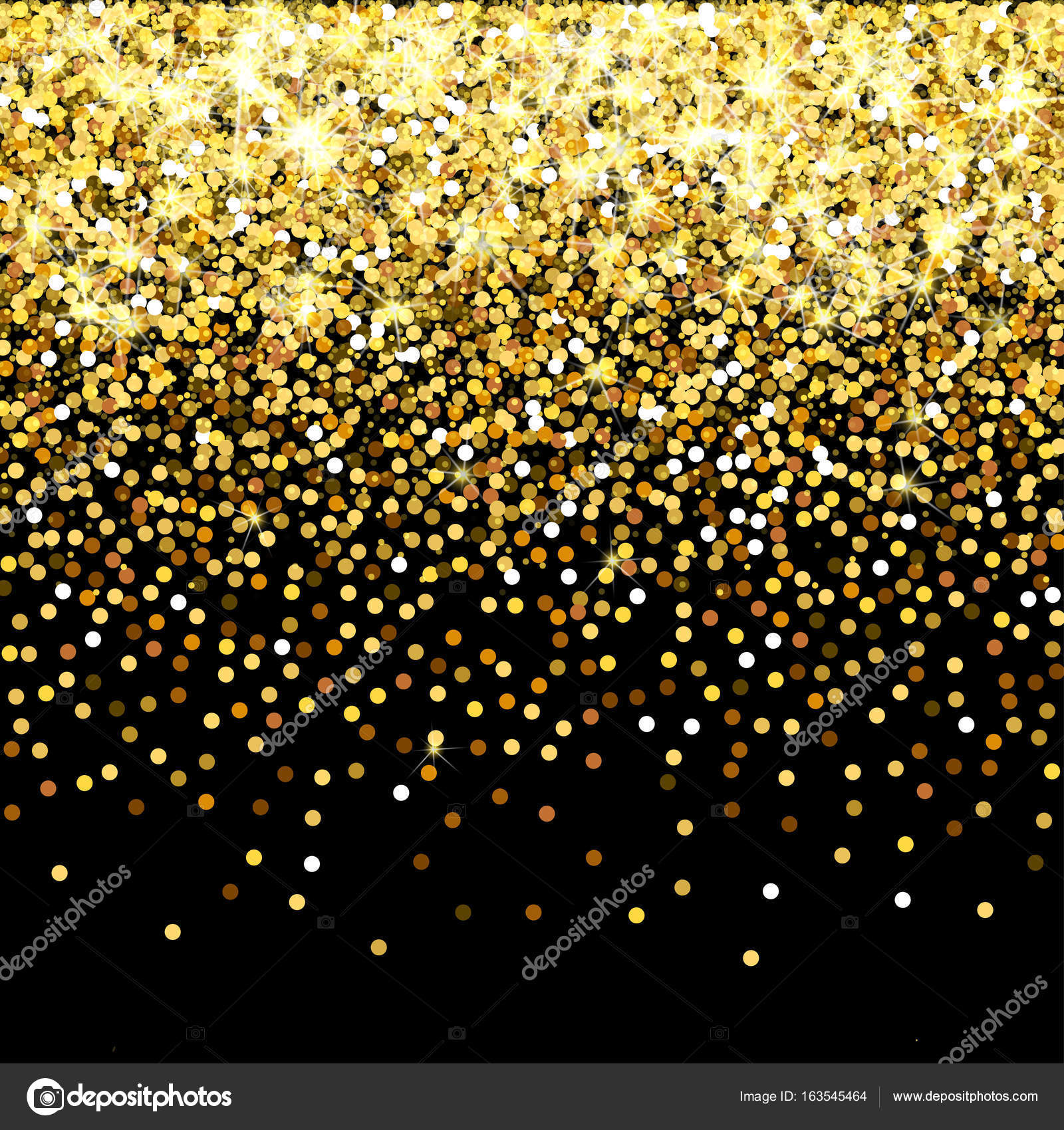 Falling golden particles on a black background. Scattered ...
