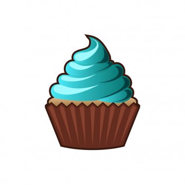 Vektör cupcakes veya muffins simgesi. Renkli tatlı krema, çikolata, kiraz ve çilek ile. Çok renkli sevimli cupcake işareti el ilanları, kartpostallar, çıkartmalar, parmak izi, posterler, dekorasyon için.