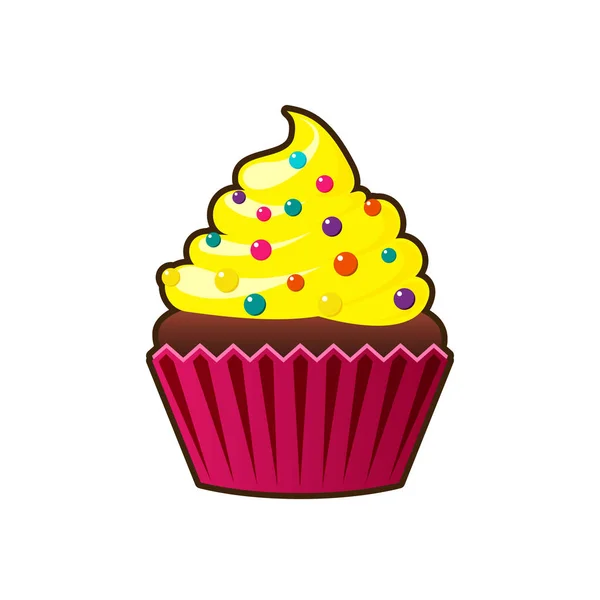 Vector cupcakes o muffins icono. Colorido postre con crema, chocolate, cerezas y fresas. Signo de cupcake lindo multicolor para volantes, postales, pegatinas, impresiones, carteles, decoraciones . — Vector de stock