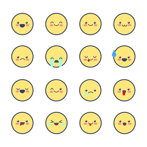 Встановити Emoji іконки для додатків і чат. Смайликів з різних емоцій, ізольовані на білому тлі. — стокове фото