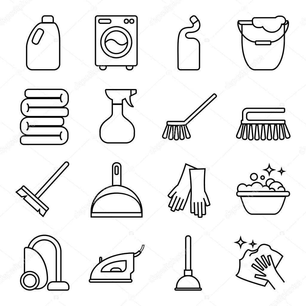 set of isolated cleaning icon. White background.