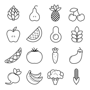 Vegan Icon set. Anahat sebze ve beyaz arka plan üzerinde izole meyve. .