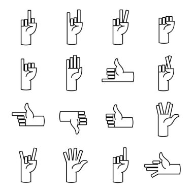 Eller, parmak simgeleri sıraya. Gibi antipati, başparmak ve diğer el öğeleri. Web için ince lineer işaretler palmiye.