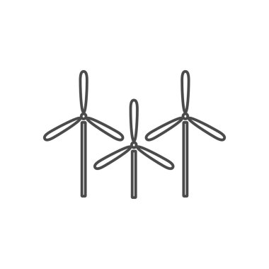 Rüzgar enerji ince çizgi simgesi. Yel değirmenleri Eko enerji sembolü. Ekoloji ve çevre koruma kavramı.