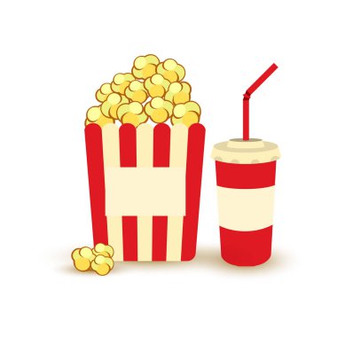 Film poster şablonu. Patlamış mısır, soda paket servisi olan restoran. Sinema tasarım öğeleri.