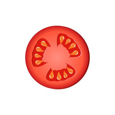 Domates dilim izole simgesi. Tasarımınız için düzenlenebilir öğesi. Bakkal ürün çeşitliliği, sağlıklı beslenme. Pizza için malzemeler. Menü, etiket, logo için izole domates. Basit Vejetaryen Gıda işareti. Ve