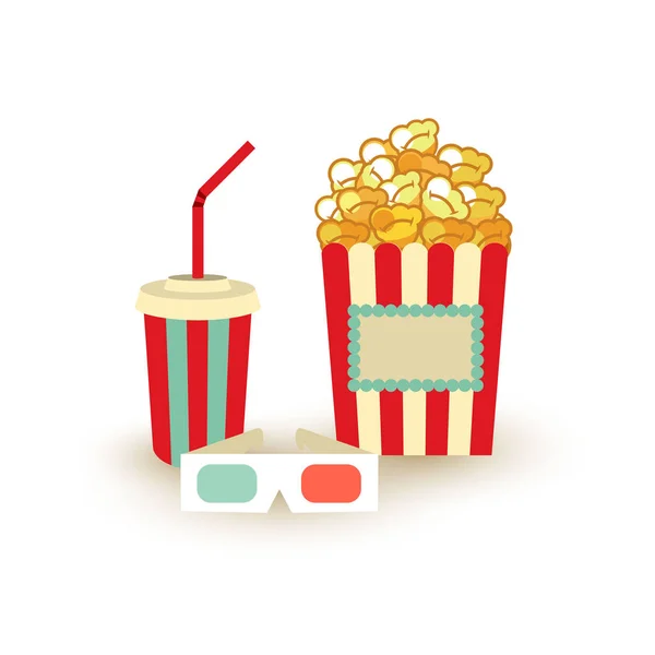 Movie poster szablonu. Popcorn, soda Fast, 3d okulary stereo kino. Elementy projektu kino. — Wektor stockowy